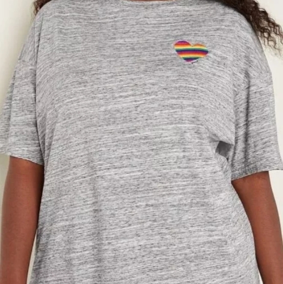 VICTORIA'S SECRET PINK Shirt One Size Embroidered Rainbow Heart Heather Gray - Picture 3 of 5